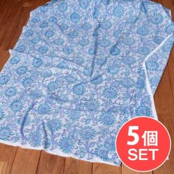 【5個セット】〔1m切単位り売り〕ジャイプル 職人手作り 色彩豊かなボタニカルデザイン おしゃれ 生地 花柄 テーブルクロス 刺繍素材などへ〔幅約113cm〕 - グレー系