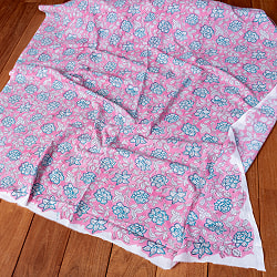 【5個セット】〔1m切単位り売り〕ジャイプル　職人手作り木版染め　色彩美しいボタニカルデザイン　おしゃれ　生地　花柄　テーブルクロス　刺繍素材などへ〔幅約113cm〕 - ピンク系 - サブ2