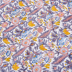 【5個セット】〔1m切単位り売り〕ジャイプル　職人手作り木版染め　色彩美しいボタニカルデザイン　おしゃれ　生地　花柄　テーブルクロス　刺繍素材などへ〔約111cm〕 - サブ5