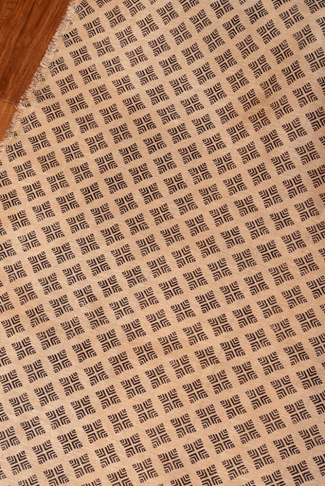 【5個セット】〔1m切単位り売り〕タッサーシルク風 インドのかわいい伝統模様生地〔約113cm〕ベージュ系 4 - インドならではの布ですね