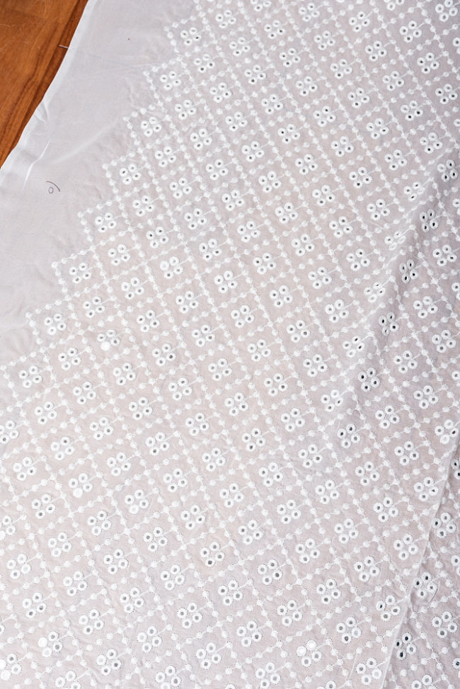 【5個セット】〔1m切単位り売り〕ミラーワークと刺繍入りメッシュ　シースルー生地布〔幅約107cm〕　ホワイト 4 - インドならではの布ですね