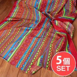 【5個セット】〔1m切単位り売り〕モン族の刺繍風プリントファブリック　生地　少数民族　フォークロア　民俗的　トライバル〔約169cm〕