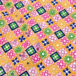 【5個セット】〔1m切単位り売り〕ラジャスタンの刺繍布〔108cm〕 - シャンパンゴールド - サブ3