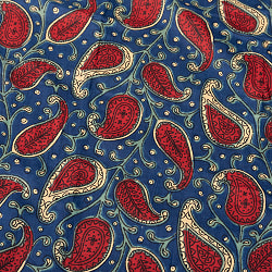 【5個セット】〔1m切単位り売り〕伝統息づく南インドから　昔ながらの更紗模様布〔約109.5cm〕ネイビー×レッド系 - サブ5