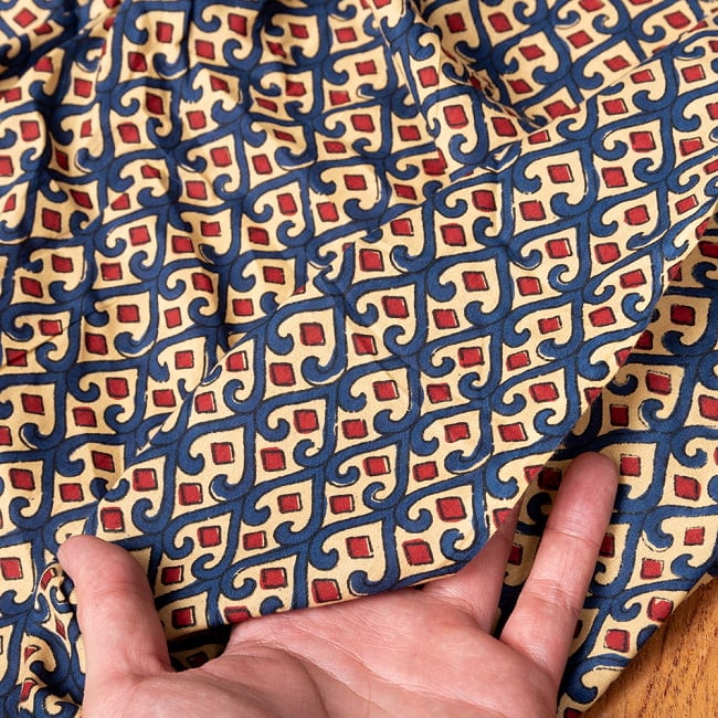 【5個セット】〔1m切単位り売り〕伝統息づく南インドから　昔ながらの更紗模様布〔約109cm〕ブルー×レッド系 7 - 生地の拡大写真です