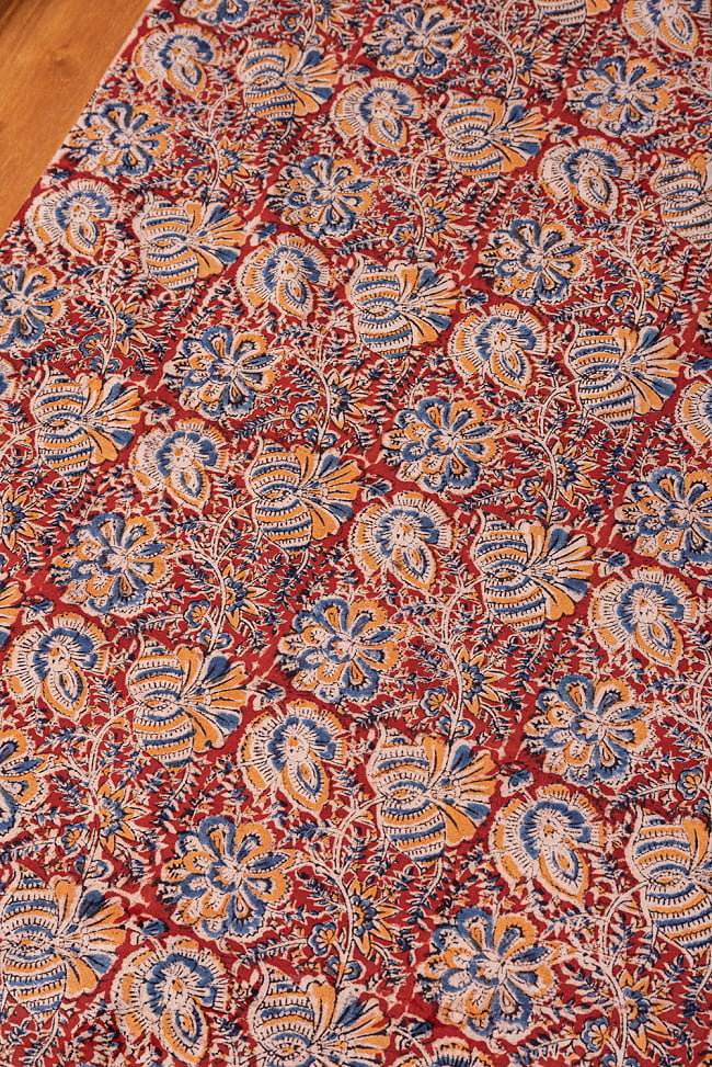 【5個セット】〔1m単位切り売り〕伝統息づく南インドから 昔ながらの木版染め更紗模様布 - 赤系〔横幅:約118cm〕 3 - とても素敵な雰囲気です