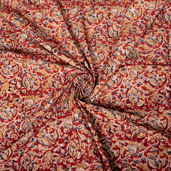 【5個セット】〔1m単位切り売り〕伝統息づく南インドから 昔ながらの木版染め更紗模様布〔約106cm〕 - レッド 5 - インドならではの布ですね。