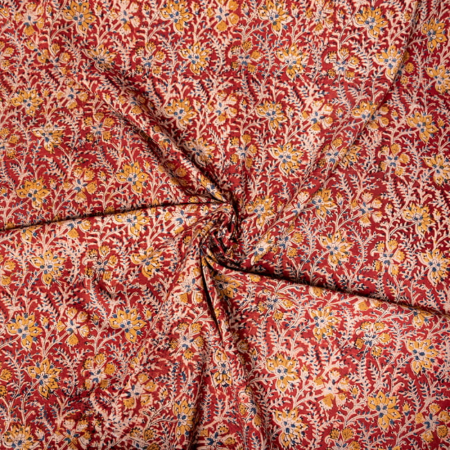 【5個セット】〔1m切単位り売り〕伝統息づく南インドから　昔ながらの木版染め更紗模様布〔約106cm〕 - レッド 5 - インドならではの布ですね。