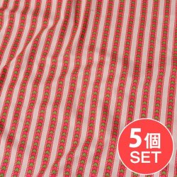 【5個セット】〔1m切単位り売り〕南インドのアローストライプ布〔幅約104.5cm〕 - ホワイト×ピンク系