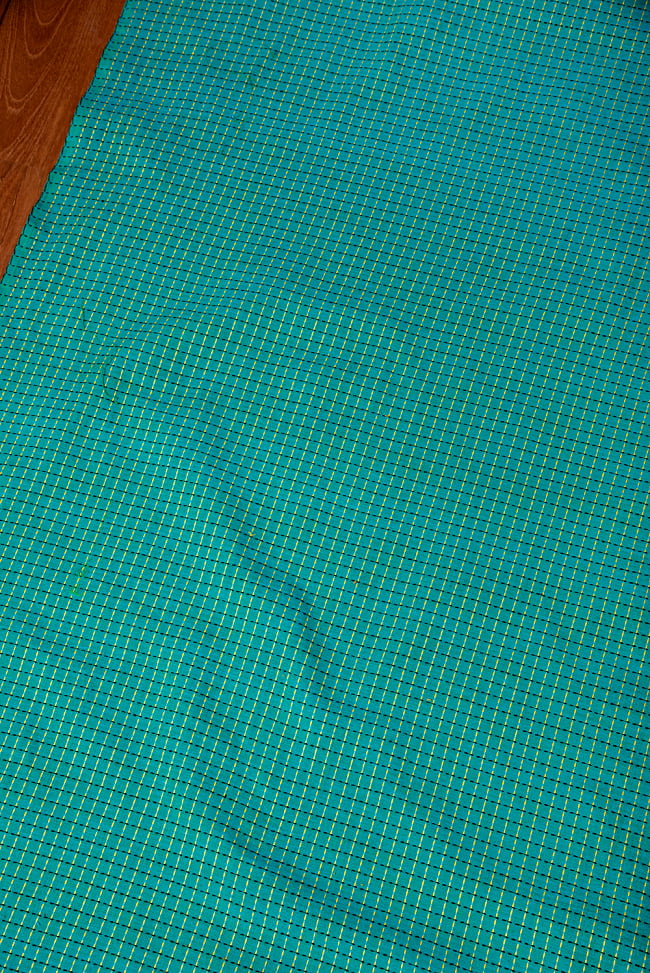 【5個セット】〔1m単位切り売り〕南インドのシンプルコットン　チェック模様布〔約106cm〕 - グリーン 4 - 1mの長さごとにご購入いただけます。