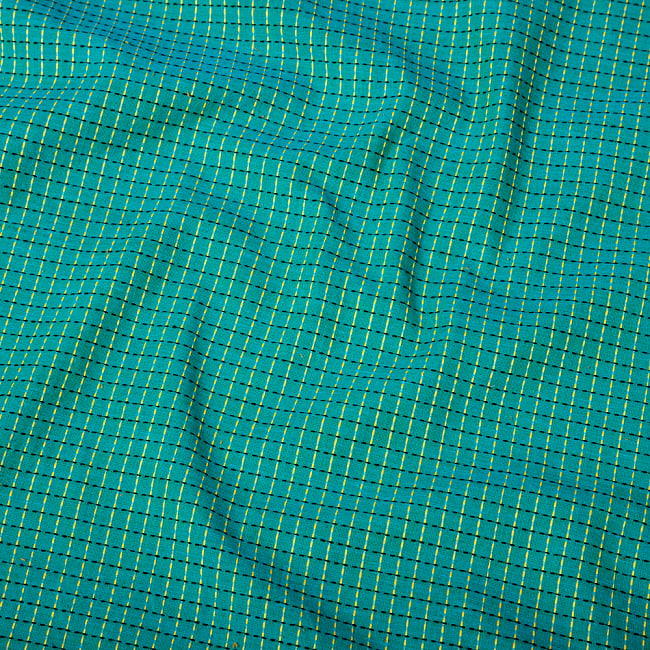 【5個セット】〔1m単位切り売り〕南インドのシンプルコットン　チェック模様布〔約106cm〕 - グリーン 5 - インドならではの布ですね。