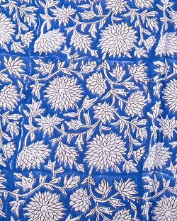 【3個セット】〔1m単位切り売り〕ジャイプル　職人手作り木版染め　色彩美しいボタニカルデザイン〔幅約113cm〕〔ブルー系　更紗柄〕　おしゃれ　生地　テーブルクロス　手芸素材などへ - サブ4