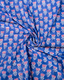 【3個セット】〔1m単位切り売り〕ジャイプル　職人手作り木版染め　色彩美しいボタニカルデザイン〔幅約109cm〕〔レイン系　小花柄〕　おしゃれ　生地　テーブルクロス　手芸素材などへ - サブ5