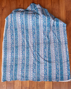 【3個セット】〔1m単位切り売り〕ジャイプル　職人手作り木版染め　色彩美しいボタニカルデザイン〔幅約109cm〕〔ブルー×青緑系　更紗柄〕　おしゃれ　生地　テーブルクロス　手芸素材などへ - サブ3