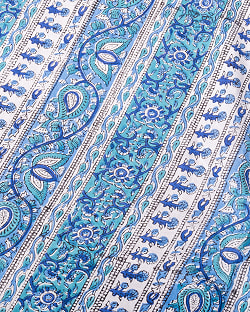 【3個セット】〔1m単位切り売り〕ジャイプル　職人手作り木版染め　色彩美しいボタニカルデザイン〔幅約109cm〕〔ブルー×青緑系　更紗柄〕　おしゃれ　生地　テーブルクロス　手芸素材などへ - サブ4