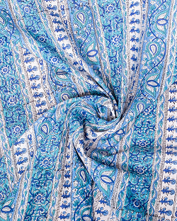 【3個セット】〔1m単位切り売り〕ジャイプル　職人手作り木版染め　色彩美しいボタニカルデザイン〔幅約109cm〕〔ブルー×青緑系　更紗柄〕　おしゃれ　生地　テーブルクロス　手芸素材などへ - サブ5