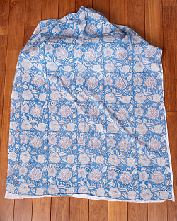 【3個セット】〔1m単位切り売り〕ジャイプル　職人手作り木版染め　色彩美しいボタニカルデザイン〔幅約106cm〕〔水色系　更紗柄〕　おしゃれ　生地　テーブルクロス　手芸素材などへ - サブ3