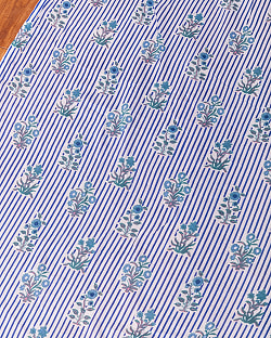 【3個セット】〔1m単位切り売り〕ジャイプル　職人手作り木版染め　色彩美しいボタニカルデザイン〔幅約113cm〕〔ブルー系　更紗柄〕　おしゃれ　生地　テーブルクロス　手芸素材などへ - サブ2