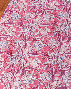 【3個セット】〔1m単位切り売り〕ジャイプル　職人手作り木版染め　色彩美しいボタニカルデザイン〔幅約108cm〕〔ピンク系　更紗柄〕　おしゃれ　生地　テーブルクロス　手芸素材などへ - サブ2