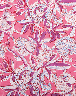 【3個セット】〔1m単位切り売り〕ジャイプル　職人手作り木版染め　色彩美しいボタニカルデザイン〔幅約108cm〕〔ピンク系　更紗柄〕　おしゃれ　生地　テーブルクロス　手芸素材などへ - サブ4