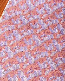 【3個セット】〔1m単位切り売り〕ジャイプル　職人手作り木版染め　色彩美しいボタニカルデザイン〔幅約110cm〕〔サーモン×紫系　波模様〕　おしゃれ　生地　テーブルクロス　手芸素材などへ - サブ2