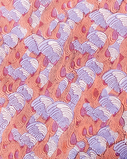 【3個セット】〔1m単位切り売り〕ジャイプル　職人手作り木版染め　色彩美しいボタニカルデザイン〔幅約110cm〕〔サーモン×紫系　波模様〕　おしゃれ　生地　テーブルクロス　手芸素材などへ - サブ4