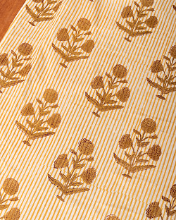 【3個セット】〔1m単位切り売り〕ジャイプル　職人手作り木版染め　色彩美しいボタニカルデザイン〔幅約112cm〕〔ベージュ×ブラウン系　花柄〕　おしゃれ　生地　テーブルクロス　手芸素材などへ - サブ2