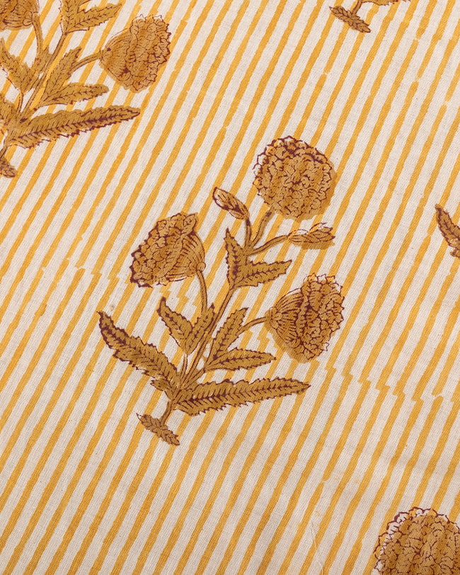 【3個セット】〔1m単位切り売り〕ジャイプル 職人手作り木版染め 色彩美しいボタニカルデザイン〔幅約112cm〕〔ベージュ×ブラウン系 花柄〕 おしゃれ 生地 テーブルクロス 手芸素材などへ 4 - 1mの長さごとにご購入いただけます。