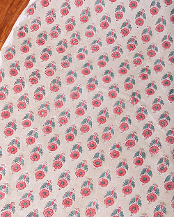 【3個セット】〔1m単位切り売り〕ジャイプル　職人手作り木版染め　色彩美しいボタニカルデザイン〔幅約110cm〕〔薄グリーン系　小花柄〕　おしゃれ　生地　テーブルクロス　手芸素材などへ - サブ2