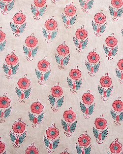 【3個セット】〔1m単位切り売り〕ジャイプル　職人手作り木版染め　色彩美しいボタニカルデザイン〔幅約110cm〕〔薄グリーン系　小花柄〕　おしゃれ　生地　テーブルクロス　手芸素材などへ - サブ4