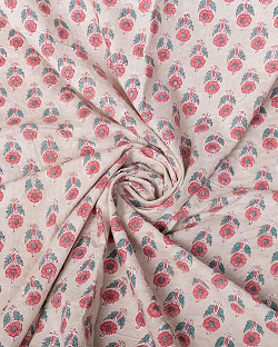 【3個セット】〔1m単位切り売り〕ジャイプル　職人手作り木版染め　色彩美しいボタニカルデザイン〔幅約110cm〕〔薄グリーン系　小花柄〕　おしゃれ　生地　テーブルクロス　手芸素材などへ - サブ5