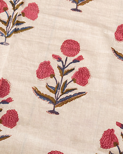 【3個セット】〔1m単位切り売り〕ジャイプル　職人手作り木版染め　色彩美しいボタニカルデザイン〔幅約111cm〕〔薄グリーン系　花柄〕　おしゃれ　生地　テーブルクロス　手芸素材などへ - サブ4