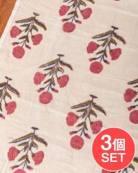 【3個セット】〔1m単位切り売り〕ジャイプル　職人手作り木版染め　色彩美しいボタニカルデザイン〔幅約111cm〕〔薄グリーン系　花柄〕　おしゃれ　生地　テーブルクロス　手芸素材などへの数割選択写真