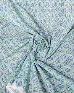 【3個セット】〔1m単位切り売り〕ジャイプル　職人手作り木版染め　色彩美しいボタニカルデザイン〔幅約106cm〕〔ミントグリーン系　小花柄〕　おしゃれ　生地　テーブルクロス　手芸素材などへ - サブ5