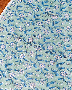 【3個セット】〔1m単位切り売り〕ジャイプル　職人手作り木版染め　色彩美しいボタニカルデザイン〔幅約106cm〕〔ミントグリーン系　更紗柄〕　おしゃれ　生地　テーブルクロス　手芸素材などへ - サブ2