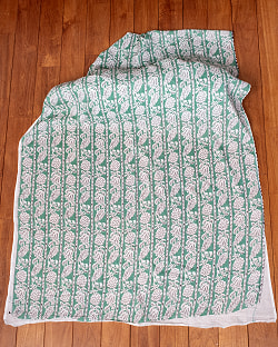 【3個セット】〔1m単位切り売り〕ジャイプル　職人手作り木版染め　色彩美しいボタニカルデザイン〔幅約111cm〕〔ミントグリーン系　更紗柄〕　おしゃれ　生地　テーブルクロス　手芸素材などへ - サブ3