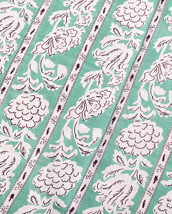 【3個セット】〔1m単位切り売り〕ジャイプル　職人手作り木版染め　色彩美しいボタニカルデザイン〔幅約111cm〕〔ミントグリーン系　更紗柄〕　おしゃれ　生地　テーブルクロス　手芸素材などへ - サブ4