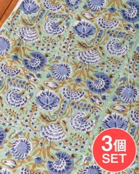 【3個セット】〔1m単位切り売り〕ジャイプル　職人手作り木版染め　色彩美しいボタニカルデザイン〔幅約108cm〕〔グリーン系　更紗柄〕　おしゃれ　生地　テーブルクロス　手芸素材などへの数割選択写真