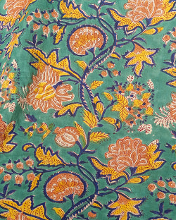 【3個セット】〔1m単位切り売り〕ジャイプル　職人手作り木版染め　色彩美しいボタニカルデザイン〔幅約108cm〕〔グリーン系　更紗柄〕　おしゃれ　生地　テーブルクロス　手芸素材などへ - サブ4