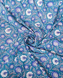 【3個セット】〔1m単位切り売り〕ジャイプル　職人手作り木版染め　色彩美しいボタニカルデザイン〔幅約108cm〕〔青緑系　更紗柄〕　おしゃれ　生地　テーブルクロス　手芸素材などへ - サブ5