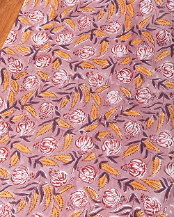 【3個セット】〔1m単位切り売り〕ジャイプル　職人手作り木版染め　色彩美しいボタニカルデザイン〔幅約109cm〕〔あずき×ブラウン系　更紗柄〕　おしゃれ　生地　テーブルクロス　手芸素材などへ - サブ2