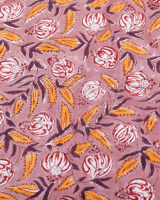 【3個セット】〔1m単位切り売り〕ジャイプル　職人手作り木版染め　色彩美しいボタニカルデザイン〔幅約109cm〕〔あずき×ブラウン系　更紗柄〕　おしゃれ　生地　テーブルクロス　手芸素材などへ 4 - 1mの長さごとにご購入いただけます。