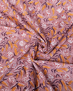 【3個セット】〔1m単位切り売り〕ジャイプル　職人手作り木版染め　色彩美しいボタニカルデザイン〔幅約109cm〕〔あずき×ブラウン系　更紗柄〕　おしゃれ　生地　テーブルクロス　手芸素材などへ - サブ5