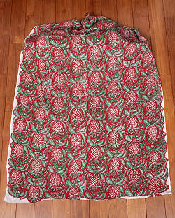 【5個セット】〔1m単位切り売り〕ジャイプル　職人手作り木版染め　色彩美しいボタニカルデザイン〔幅約109cm〕〔レッド系　パイナップル柄〕　おしゃれ　生地　テーブルクロス　手芸素材などへ - サブ3