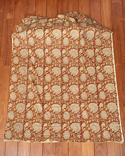 【5個セット】〔1m単位切り売り〕ジャイプル　職人手作り木版染め　色彩美しいボタニカルデザイン〔幅約110cm〕〔ブラウン系　更紗柄〕　おしゃれ　生地　テーブルクロス　手芸素材などへ - サブ3