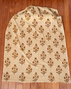 【5個セット】〔1m単位切り売り〕ジャイプル　職人手作り木版染め　色彩美しいボタニカルデザイン〔幅約112cm〕〔ベージュ×ブラウン系　花柄〕　おしゃれ　生地　テーブルクロス　手芸素材などへ - サブ3