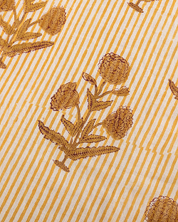 【5個セット】〔1m単位切り売り〕ジャイプル　職人手作り木版染め　色彩美しいボタニカルデザイン〔幅約112cm〕〔ベージュ×ブラウン系　花柄〕　おしゃれ　生地　テーブルクロス　手芸素材などへ - サブ4