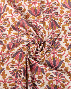 【5個セット】〔1m単位切り売り〕ジャイプル　職人手作り木版染め　色彩美しいボタニカルデザイン〔幅約110cm〕〔黒×ピンク×茶系　更紗柄〕　おしゃれ　生地　テーブルクロス　手芸素材などへ - サブ5