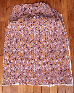 【5個セット】〔1m単位切り売り〕ジャイプル　職人手作り木版染め　色彩美しいボタニカルデザイン〔幅約109cm〕〔あずき×ブラウン系　更紗柄〕　おしゃれ　生地　テーブルクロス　手芸素材などへ - サブ3