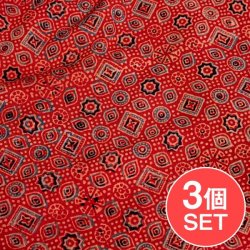 【3個セット】〔約3.8m 長尺布】伝統息づくインドから 昔ながらの木版染めアジュラックデザインの伝統模様布〔横幅:約110cm〕(SET-INTE-224)